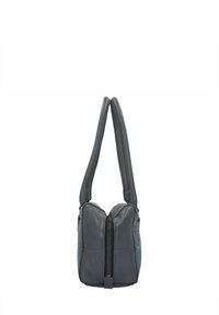 Borsa in pelle grigia con due manici curvi, chiusura con zip al centro e superficie texture con dettagli cuciti.