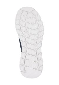Semelle de chaussure avec une base en caoutchouc blanc dotée d'un motif texturé, incluant des formes hexagonales et rectangulaires, pour la traction et le soutien.