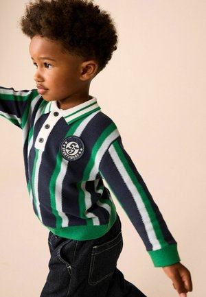 Next, STRIPE KNITTED POLO SHIRT - Svetrík - green navy