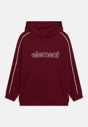 Μπορντό φούτερ με μπροστινή τσέπη, λευκές ρίγες και λογότυπο "element" σε λευκό. Μαλακό ύφασμα με άνετη εφαρμογή και ριγέ μανσέτες.