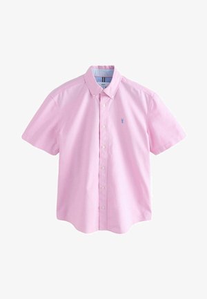 Herren Kurzarm-Hemd mit Knöpfen in Hellrosa, mit einem kleinen blauen gestickten Hummer-Logo auf der linken Brust.