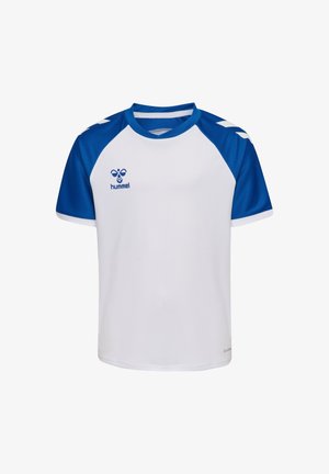 Koszulka sportowa z krótkim rękawem w kolorze białym z niebieskimi akcentami i rękawami raglanowymi. Posiada okrągły dekolt oraz logo marki z przodu. Wykonana z lekkiego materiału.