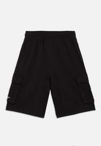 Μαύρο καρό παντελόνι κοντό από βαμβάκι, με ελαστική μέση και δύο πλευρικές τσέπες με καπάκια. Λείος υφή και σχέδιο έως το γόνατο.