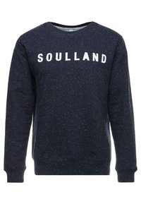 Felpa navy con texture maculata, con la scritta "SOULLAND" stampata in bianco sul davanti. Maniche e orlo a costine, design a girocollo.