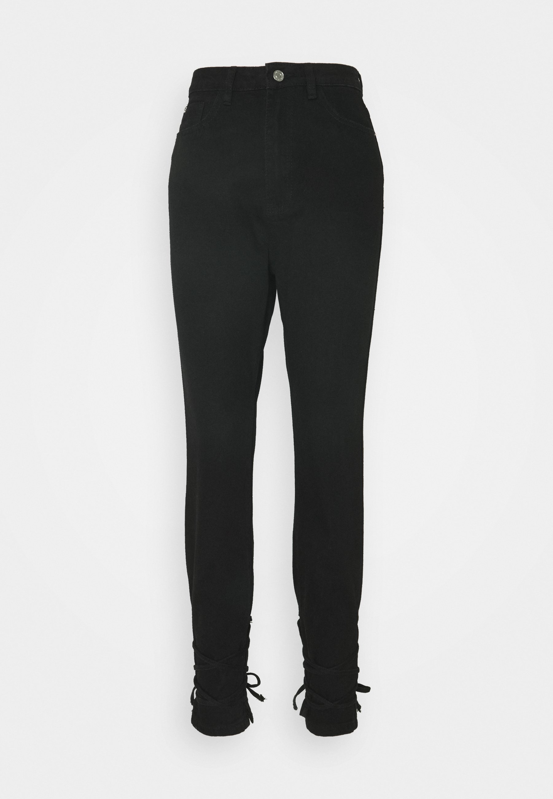 Missguided Petite RIOT HIGHWAISTED TIE HEM MOM - Straight leg jeans - black  - Zalando.ie