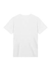 Weißes Baumwoll-T-Shirt mit kurzen Ärmeln und rundem Ausschnitt, ausgestattet mit einer einfachen, glatten Textur und ohne sichtbare Logos oder Muster.