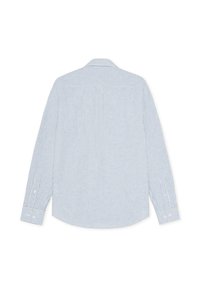 Πουκάμισο με μακριά μανίκια σε  ανοιχτό μπλε και λευκές ρίγες, με γιακά που κουμπώνει, κουμπιά στα μανίκια και απαλά καμπυλωμένο τελείωμα.