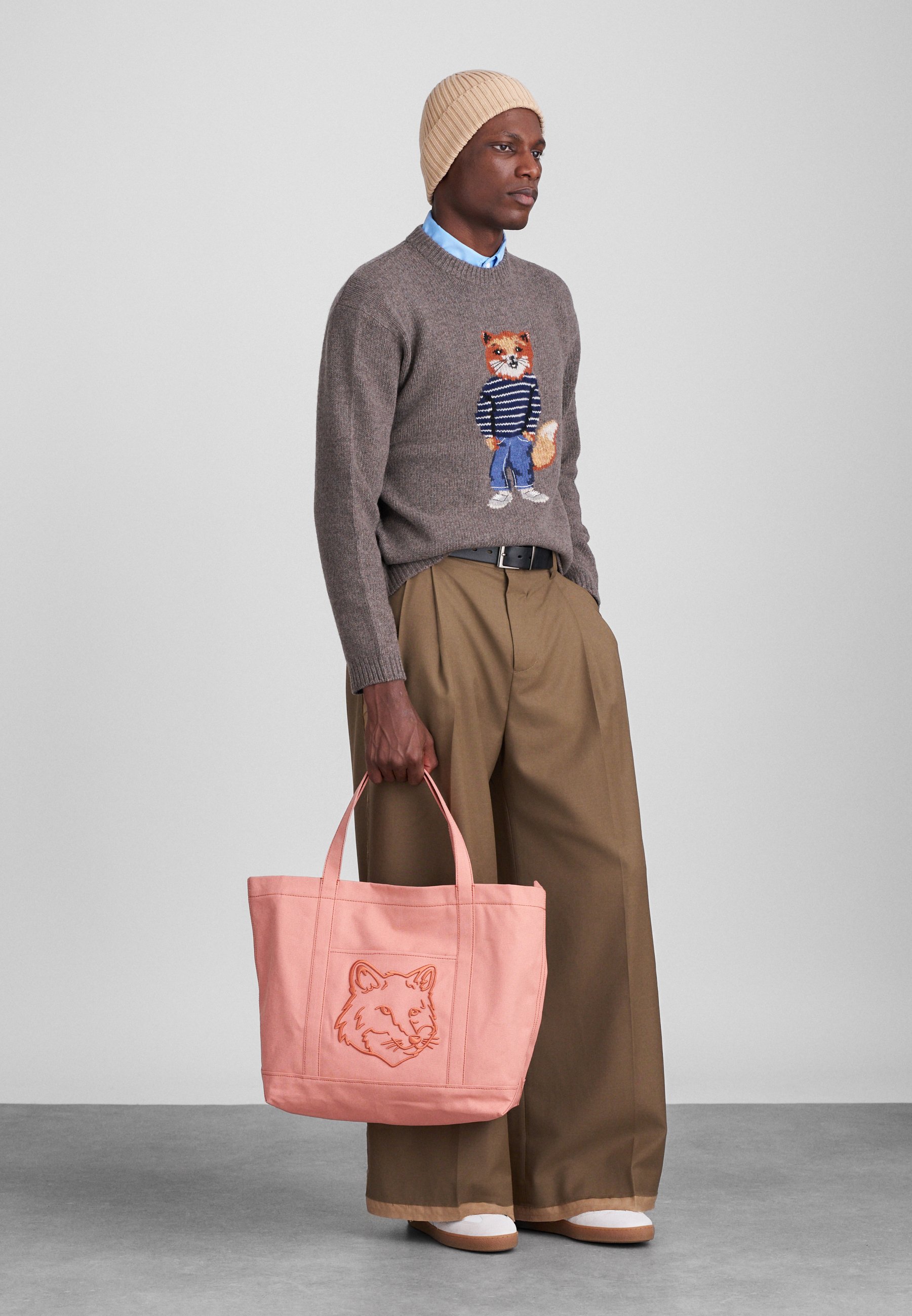 Maison Kitsuné FOX HEAD LARGE TOTE - Tote bag - porcelaine pink