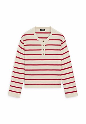 Massimo Dutti, 100% COTTON STRIPED KNIT HENLEY SWEATER - Maglietta a manica lunga - red