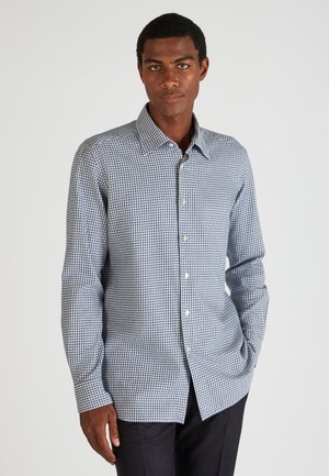 Lichtgewicht button-down shirt in blauw en wit geruit patroon, met een klassieke kraag en lange mouwen met een rechte zoom.
