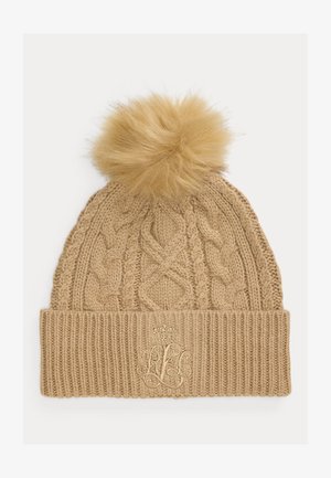 Lauren Ralph Lauren EMBROIDERED POM POM CABLE KNIT BEANIE - Mütze - birch tan