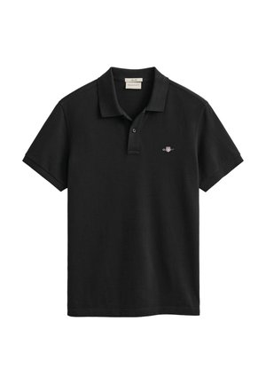 Čierne polo s krátkym rukávom, golierom a dvoma gombíkmi, s malým vyšívaným logom Gant na ľavej strane hrudníka.