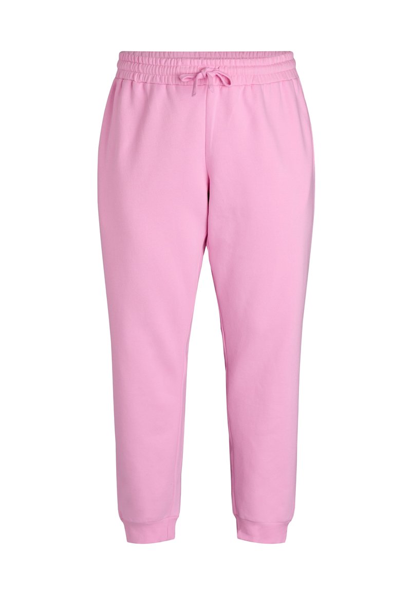 Rosa Sweatpants mit elastischem Bund und Zugband. Schmal zulaufender Beinansatz mit Rippbündchen am Knöchel. Glattes Baumwollmischgewebe.