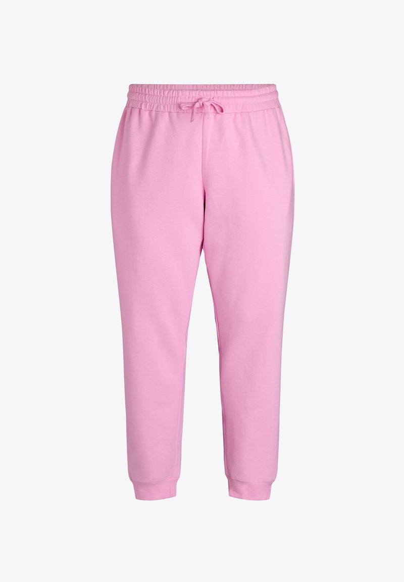 Rosa Sweatpants mit elastischem Bund und Zugband. Schmal zulaufender Beinansatz mit Rippbündchen am Knöchel. Glattes Baumwollmischgewebe.