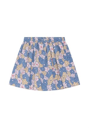 Bloemenrok van katoen, met een blauwe achtergrond en gele, roze en rode bloemen. Elastische tailleband met een geplooid ontwerp.