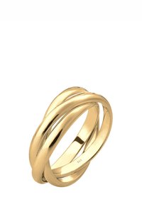 Ring i guldfärgad vriden metall med tre sammankopplade ringar, polerad yta, jämn textur och stämplad "925" på insidan av bandet.