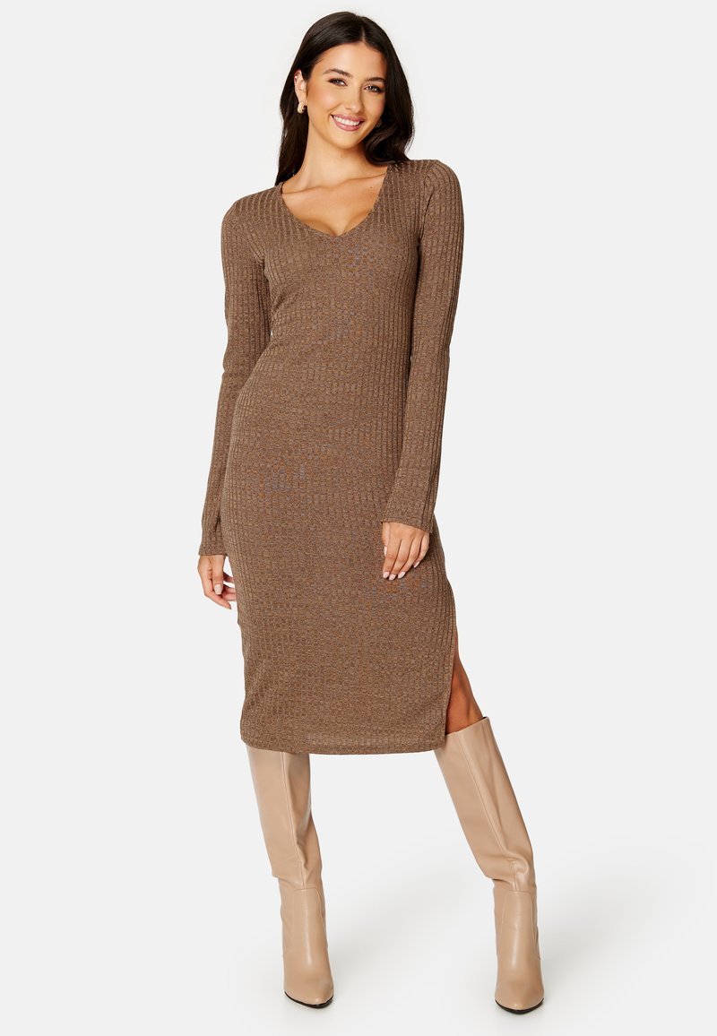 Bubbleroom DEEP V-NECK DRESS - Tubino - brown