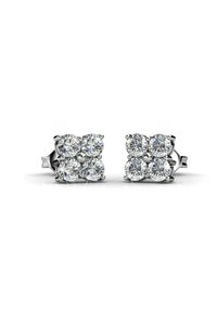 Orecchini a bottone in argento con quattro pietre di zirconia cubica trasparente disposte in un pattern quadrato, con una finitura lucida.