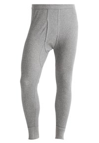Graue Thermoleggings mit gerippter Textur, ausgestattet mit einem funktionalen Eingriff und Knöchelabschlüssen. Hergestellt aus einem weichen, elastischen Material.