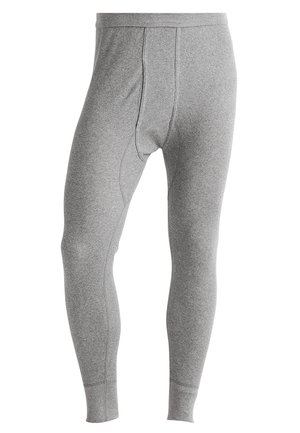 Graue Thermoleggings mit gerippter Textur, ausgestattet mit einem funktionalen Eingriff und Knöchelabschlüssen. Hergestellt aus einem weichen, elastischen Material.