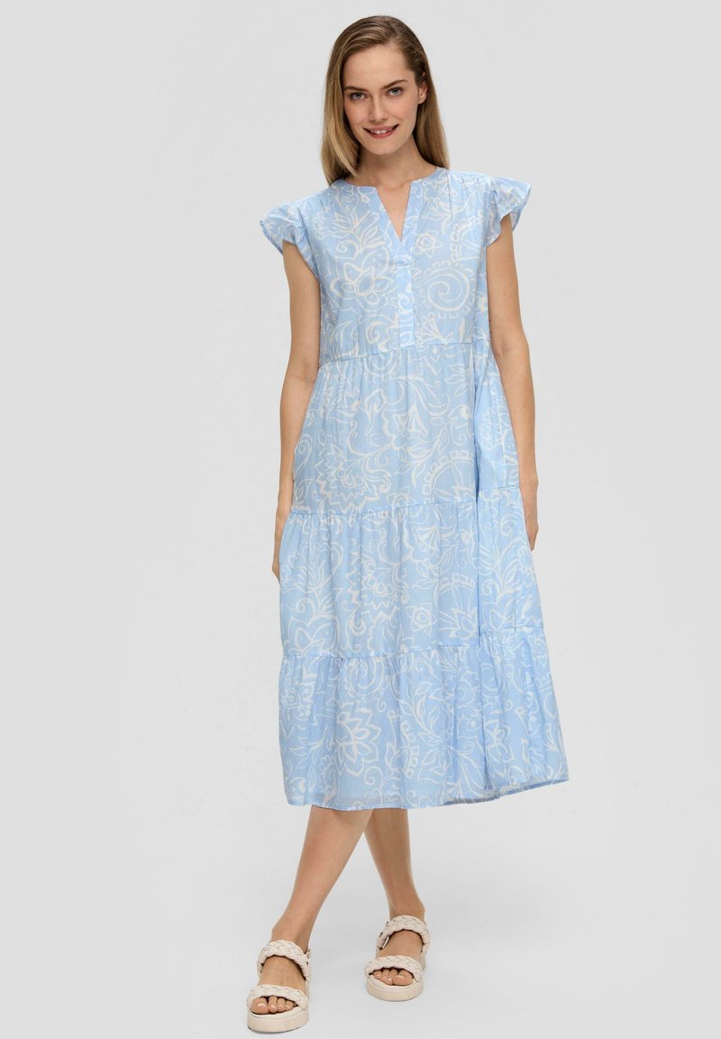 s.Oliver GEMUSTERTES MIT RAFFUNG UND EINGRIFFTASCHEN - Blusenkleid - himmelblau