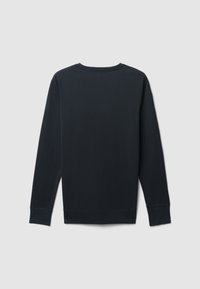 Felpa nera a maniche lunghe con collo rotondo, realizzata in morbido cotone, con una texture liscia, orlo dritto e polsini a costine. Senza grafiche o decorazioni.