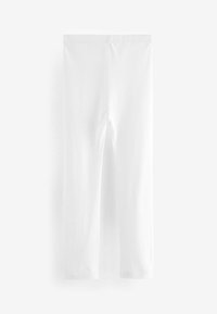 Weiße Leggings aus dehnbarem Stoff, mit einem schlichten Design, glatter Textur und einer figurbetonten Passform, die knapp über den Knöcheln endet.