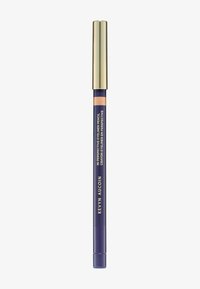 Eyeliners in a pencil format with a gold cap and a dark purple body. Text reads "Kevyn Aucoin In Perspective Eyeliner Pencil."