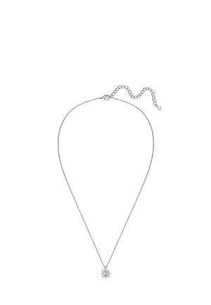 Delicate zilveren ketting met verstelbare schakels en een klein zonvormig hangertje in het midden.