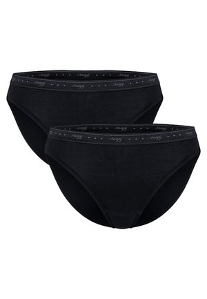 Due slip in cotone nero stile brief con elastici in vita decorati con piccole stelle e il nome del marchio "sloggi" ripetuto.