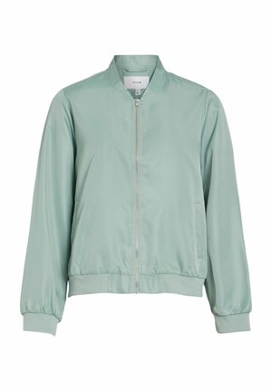 Veste bomber vert clair en matériau lisse et brillant. Dotée d'une fermeture éclair, de poches latérales et de poignets et ourlet côtelés.