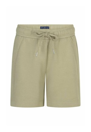 Beige casual shorts met elastische tailleband en trekkoord, zijzakken en een klein merklapje op de taille.