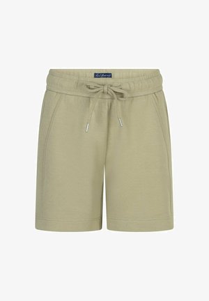 Beige casual shorts met elastische tailleband en trekkoord, zijzakken en een klein merklapje op de taille.