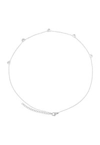 Collana in argento con piccoli accenti a forma di cuore dalla superficie testurizzata. Chiusura a moschettone e lunghezza regolabile.