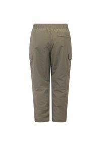 Cargo-broek in olijfgroen, met een relaxed fit, elastische tailleband, twee zijzakken en een enkele achterkantzak. Gladde, lichte stof.