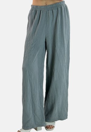 Lette, teksturerede bukser med vide ben i en blød blågrå farve. Har elastisk talje for en behagelig pasform.