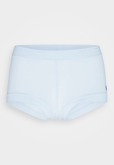 Svetlo modre spodnje hlače iz bombažnega mešanice z mehkimi pasom, zasnovane z srednje visokim krojem in majhnim vezenim logotipom na strani.