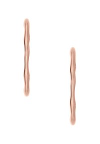 Roséguldörhängen med en vriden, avlång design, som har en slät, glänsande yta och avsmalnande ändar, vilket visar en modern estetik.