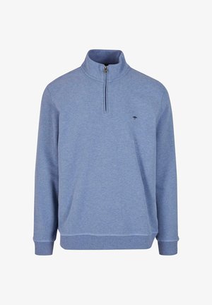 Világoskék, negyed zipzáras pulóver, puha, texturált anyagból készült. Kisebb logó található a mellkason, valamint bordázott mandzsetták és alsó szegély.