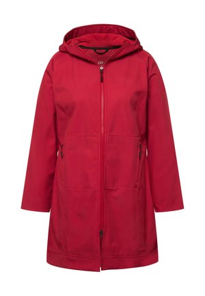 Rote, gefütterte Jacke aus einem glatten, wasserabweisenden Material. Verfügt über einen Frontreißverschluss und zwei seitliche Taschen mit Reißverschluss.