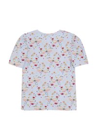 Kortärmad T-shirt i ljusblått med ett mönster av blommor och trollsländor. Tillverkad av mjukt tyg, med rund halsringning och vanlig passform.