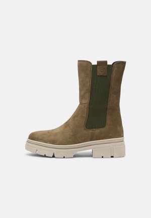 Botki na platformie - dusty olive
