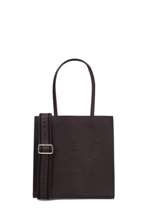Bolso cuadrado negro Ted Baker con dos asas y una correa de hombro ajustable y desmontable con texto de logo.