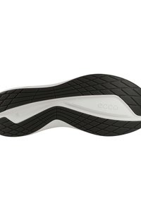 Svart gummisul med strukturerat grepp, vit EVA-mellansula, böjd form, med logotyp och storlek 39. Lättviktsdesign, flexibel.