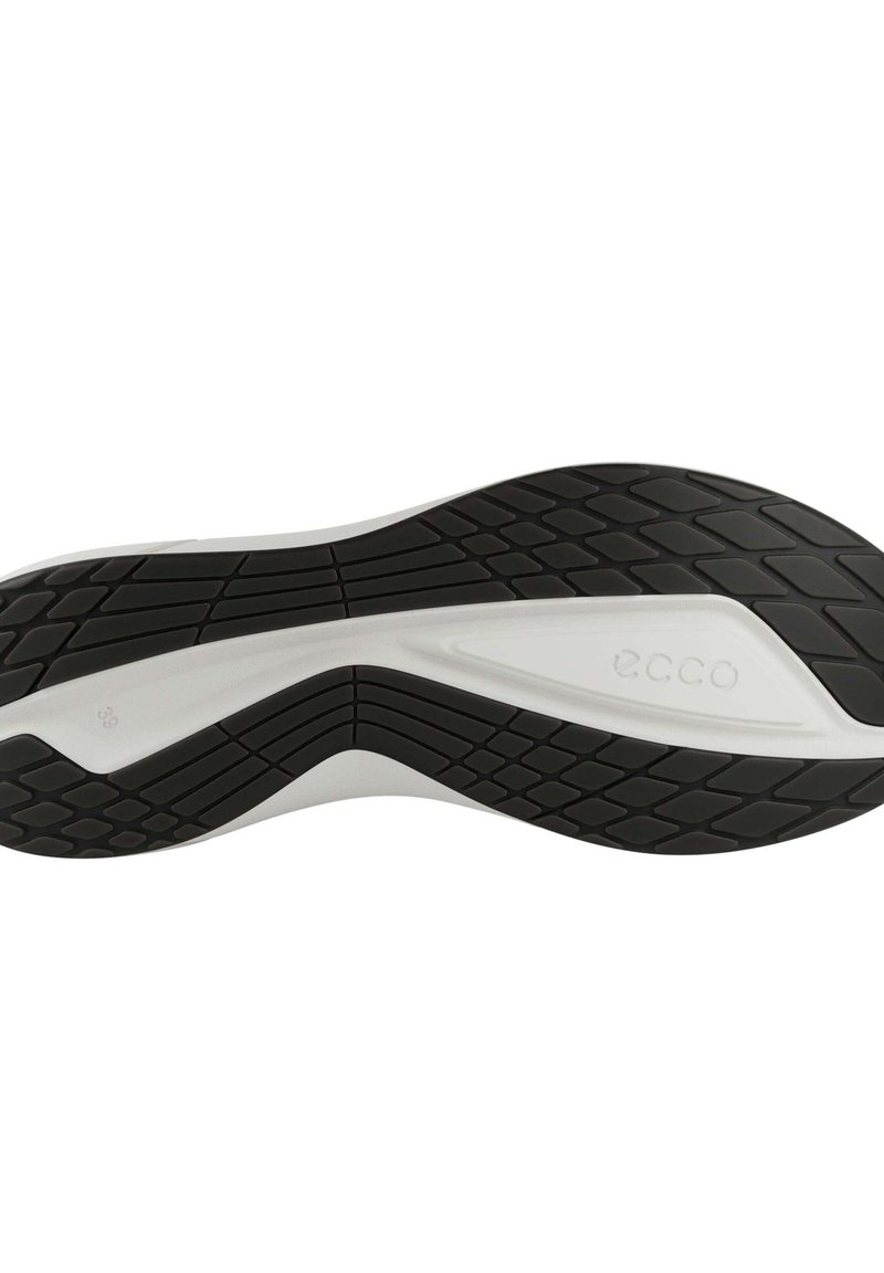Czarna gumowa podeszwa z textured grip, biała środkowa podeszwa EVA, zakrzywiony kształt, z logo i rozmiarem 39. Lekka, elastyczna konstrukcja.