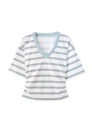 Stradivarius, STRIPED V-NECK KIMONO SLEEVE T-SHIRT - Tričko s potlačou - light green