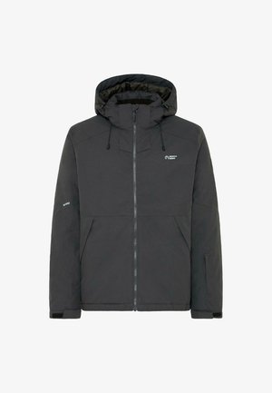 Mustmust must võihega, tõmbluku sulgumise ja reguleeritavate nööpide kinnitusega must isoleeritud jope. Omab küljetaskuid ja sileda, mati tekstuuri.