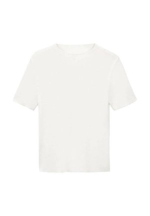 T-shirt blanc en tissu lisse et léger. Doté d'un col rond et de manches courtes avec une coupe droite et décontractée. Aucun motif visible.