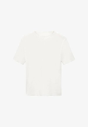 T-shirt blanc en tissu lisse et léger. Doté d'un col rond et de manches courtes avec une coupe droite et décontractée. Aucun motif visible.