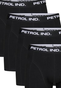 Schwarze Boxershorts aus weichem Stoff, mit einem breiten elastischen Bund, auf dem "PETROL IND." in weißer Schrift steht. Vier Paare werden präsentiert.